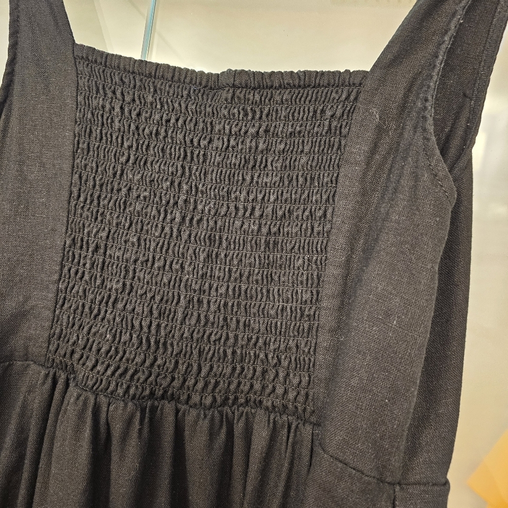 OLD NAVY - Fit & Flare Sleeveless Linen-Blend Midi Dress - Black, Size Small - Picture 5 of 7
